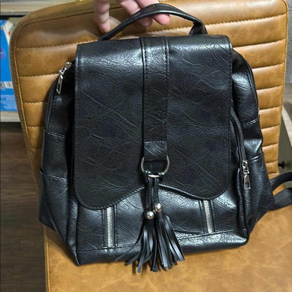 Elegant Black Leather Backpack